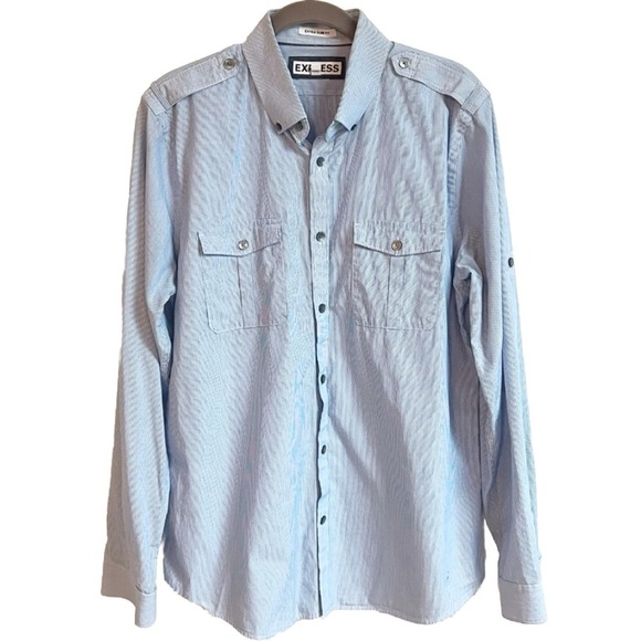 Express Extra Slim Fit Men’s Striped Long Sleeve Casual Dress Shirt Cotton L - Picture 1 of 7
